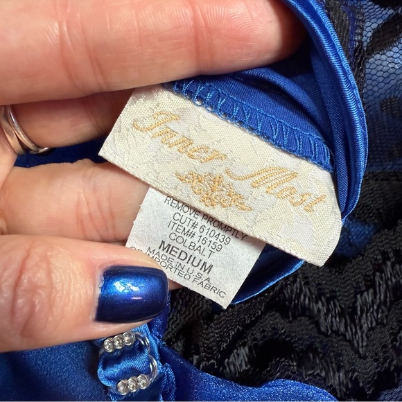 NWT Vintage 90s Cobalt Blue Lingerie Slip Dress Size 10 - Picture 10 of 11